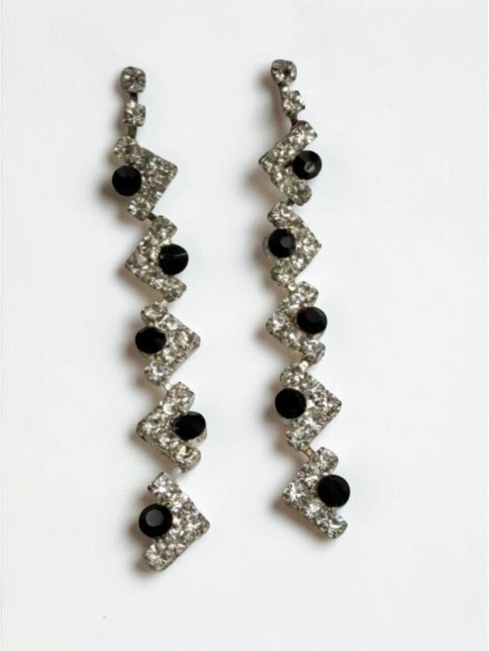 Unbranded Jewelry - Silver Tone Black Rhinestone Chandelier Drop Dangle Earrings Bridal Prom Evening